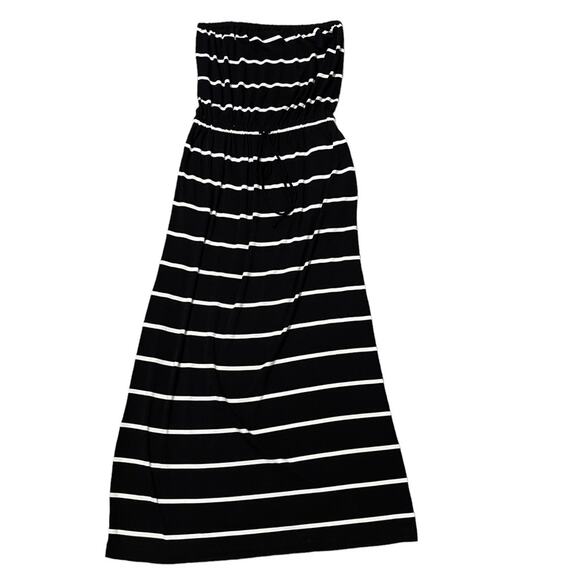 J. Crew Strapless Nautical Striped Maxi Dress Black White Size S - Picture 2 of 5